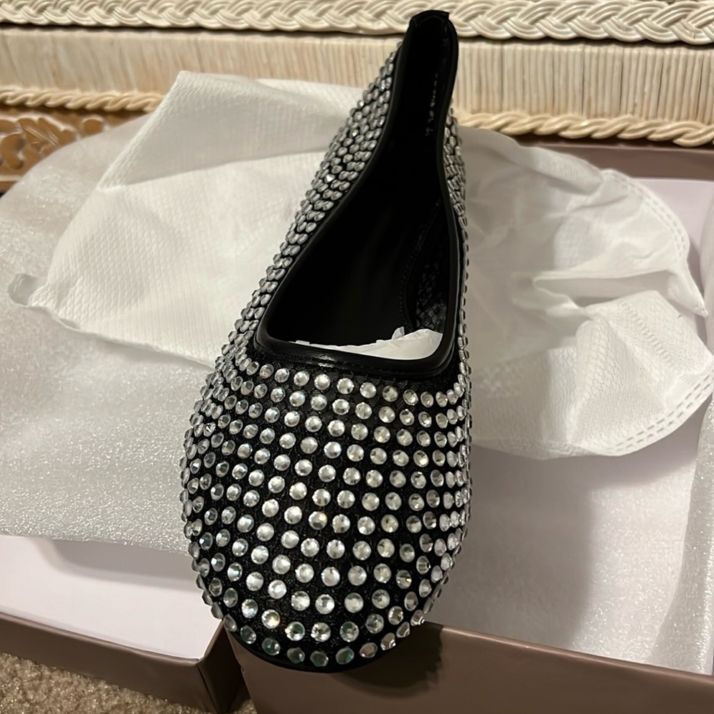 KaroNairy Rhinestone Sparkly Ballet Flats Mesh Black Shoes 9 NWT - Picture 15 of 16